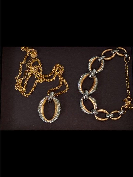Swarovski Jewelry - Swarovski Gold-Tone Oval Link Necklace and Bracelet Set with Crystal Accents